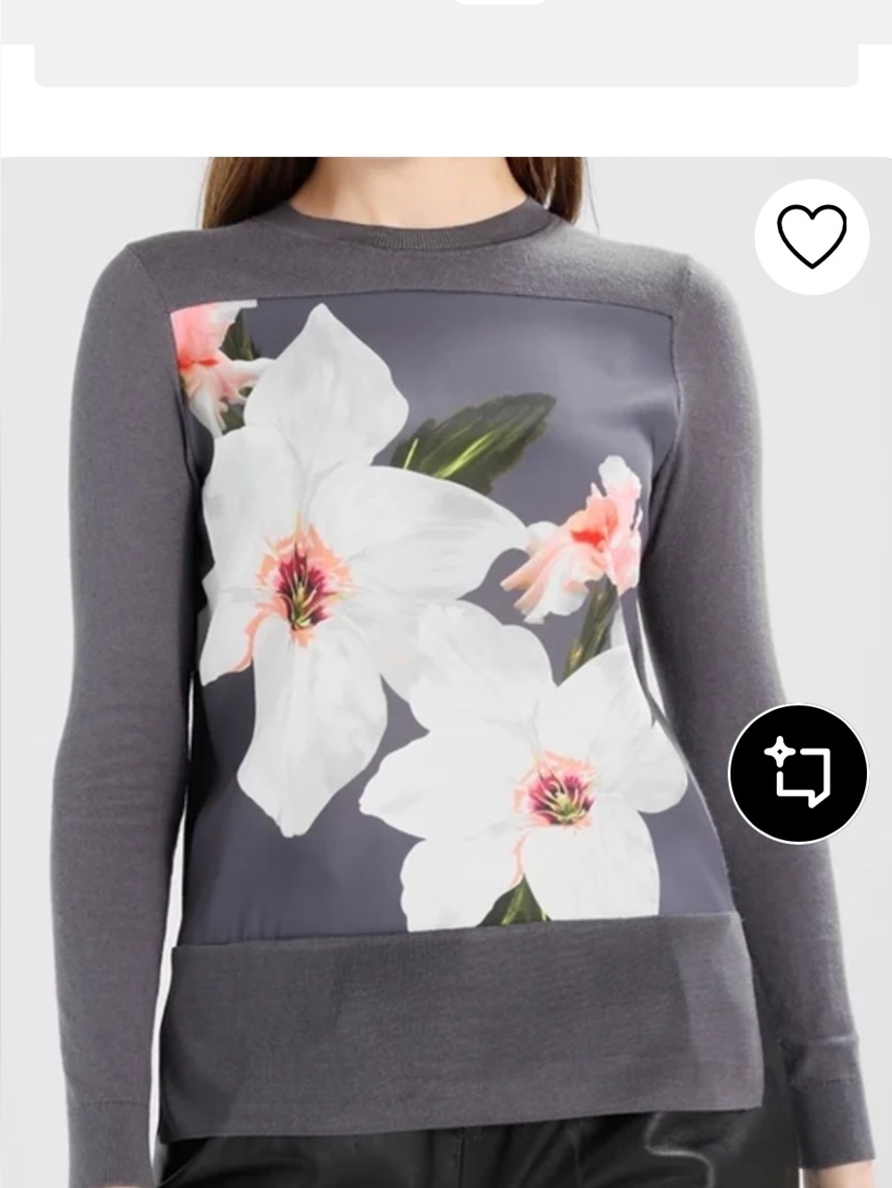 Ted Baker Jiosefi Chatsworth Charcoal Sweater with White & Pink Floral Panel
